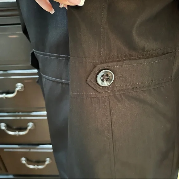 Relativity Black Button Front Trench Coat Size Large - Picture 7 of 16